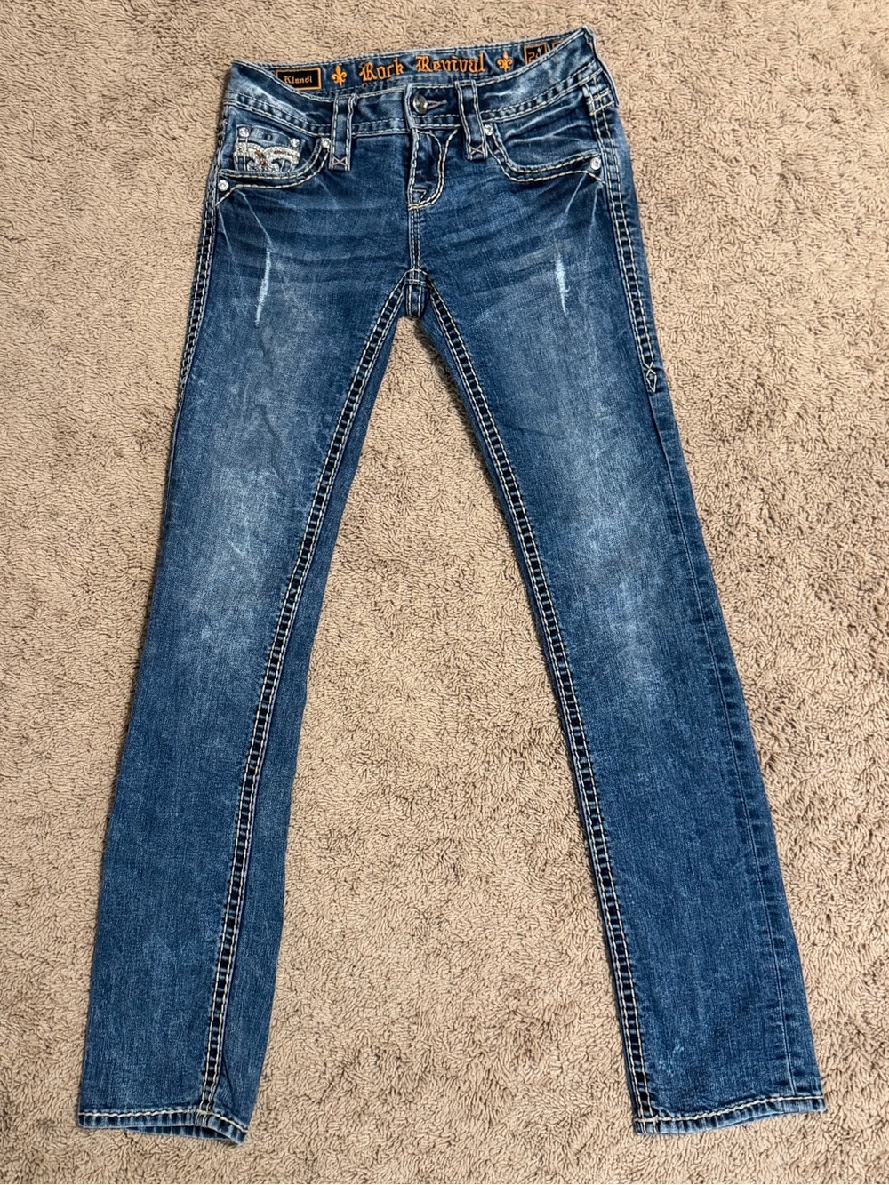 Rock Revival Women's Medium Blue Skinny Jeans with Contrast Stitching